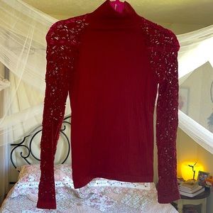 Free People lace long sleeve top mock neck